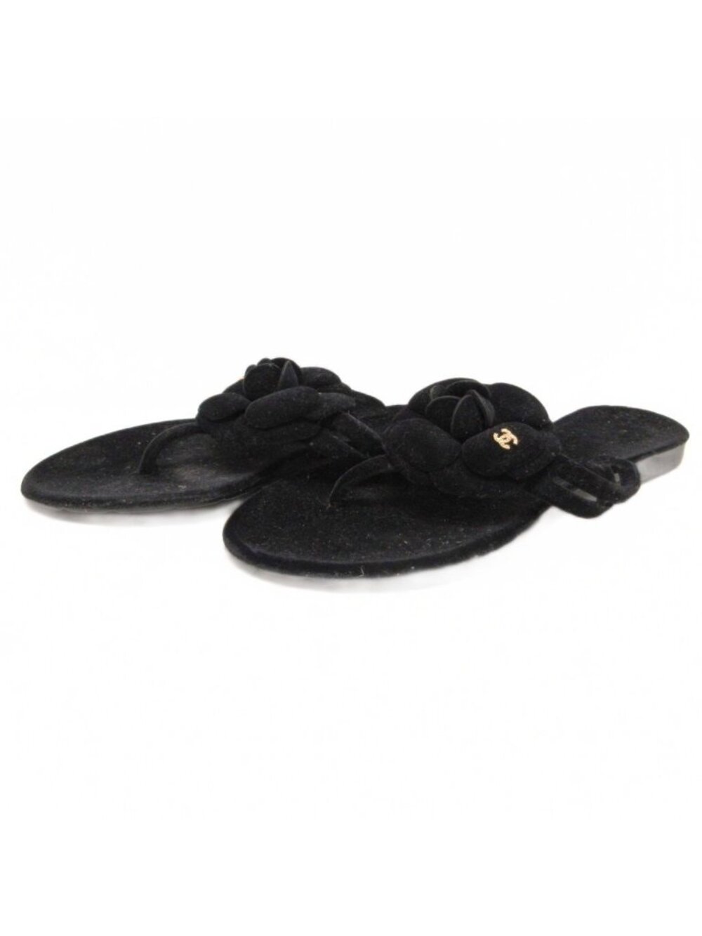 Chanel Camellia Sandals Velour Black